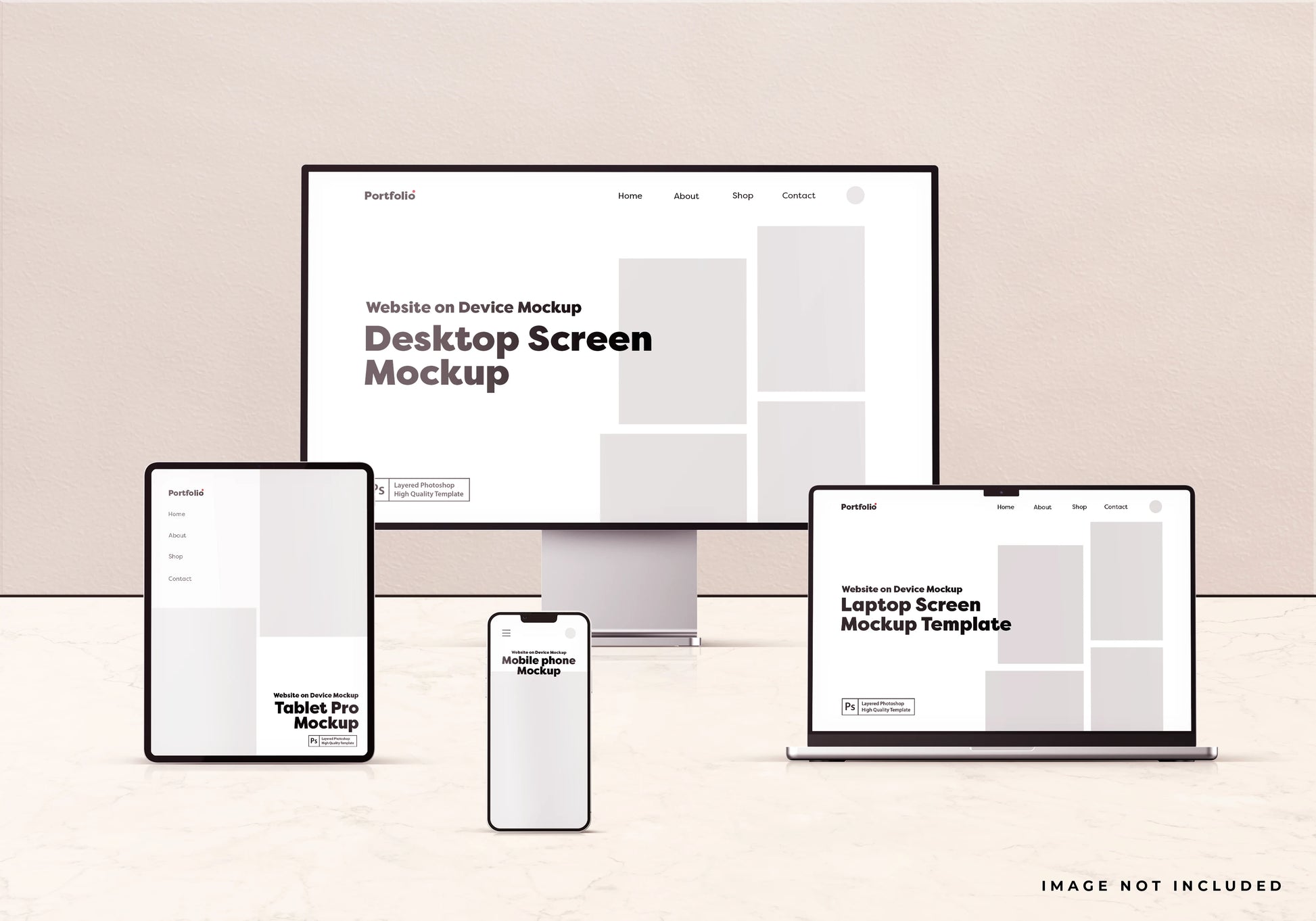 Clean multi-device PSD mockup for web and UI presentation