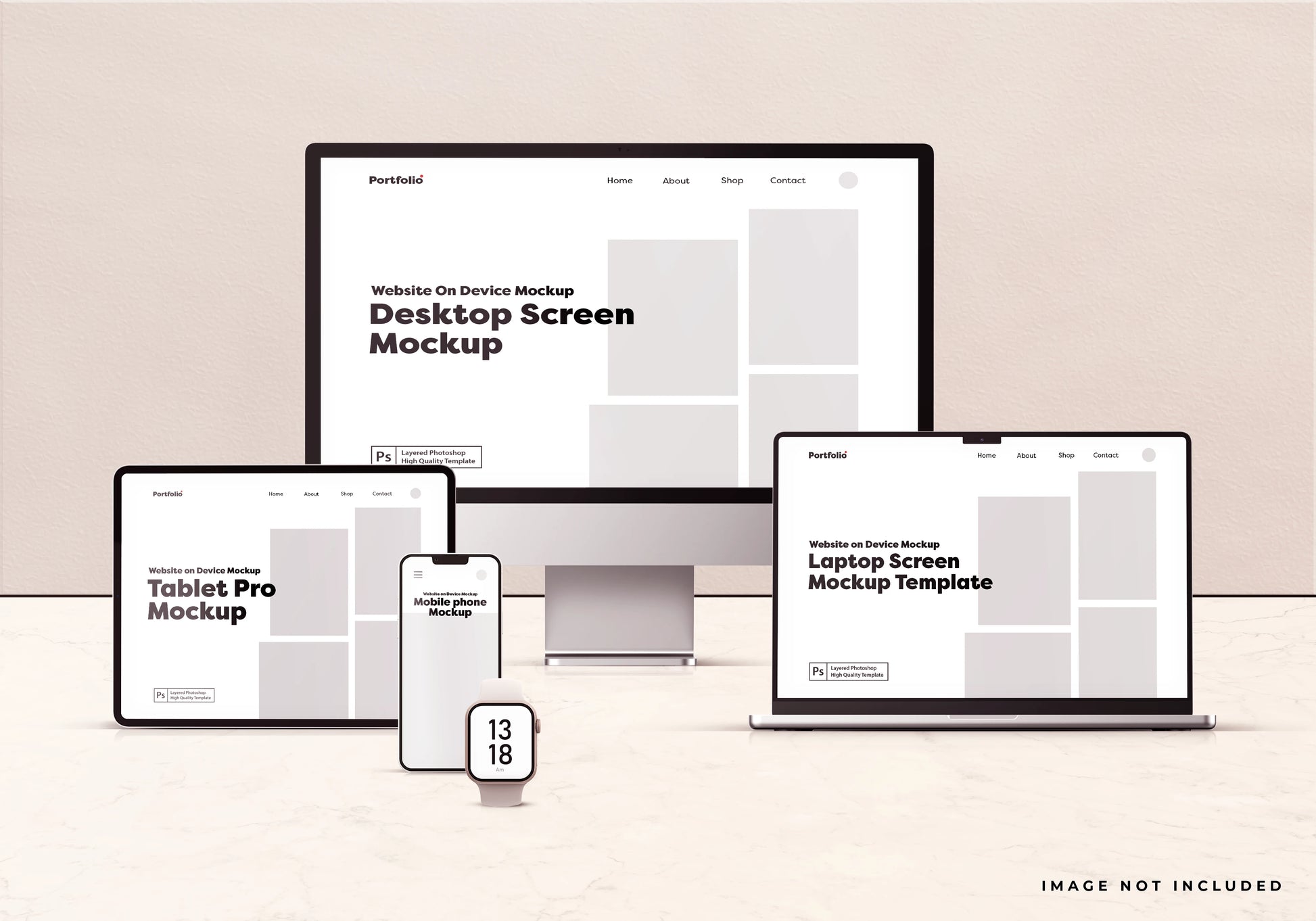 Desktop screen website mockup in minimal studio scene