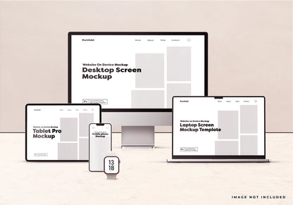 Desktop screen website mockup in minimal studio scene