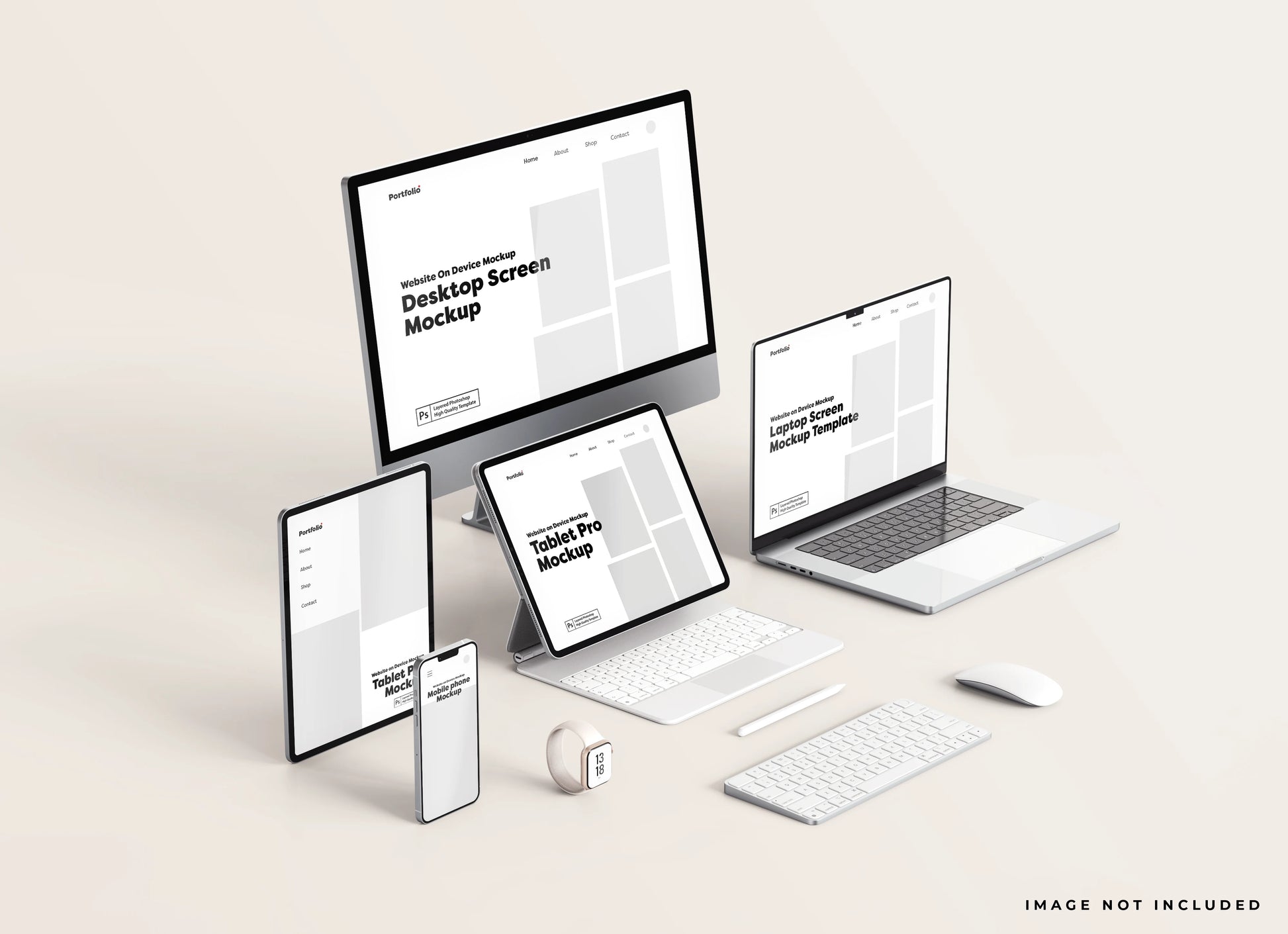 Tablet website PSD mockup with realistic screen proportions