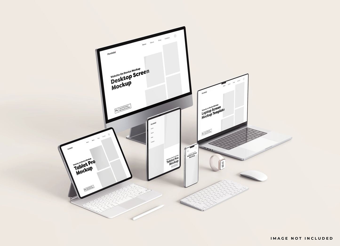 Mobile phone website PSD mockup in clean layout