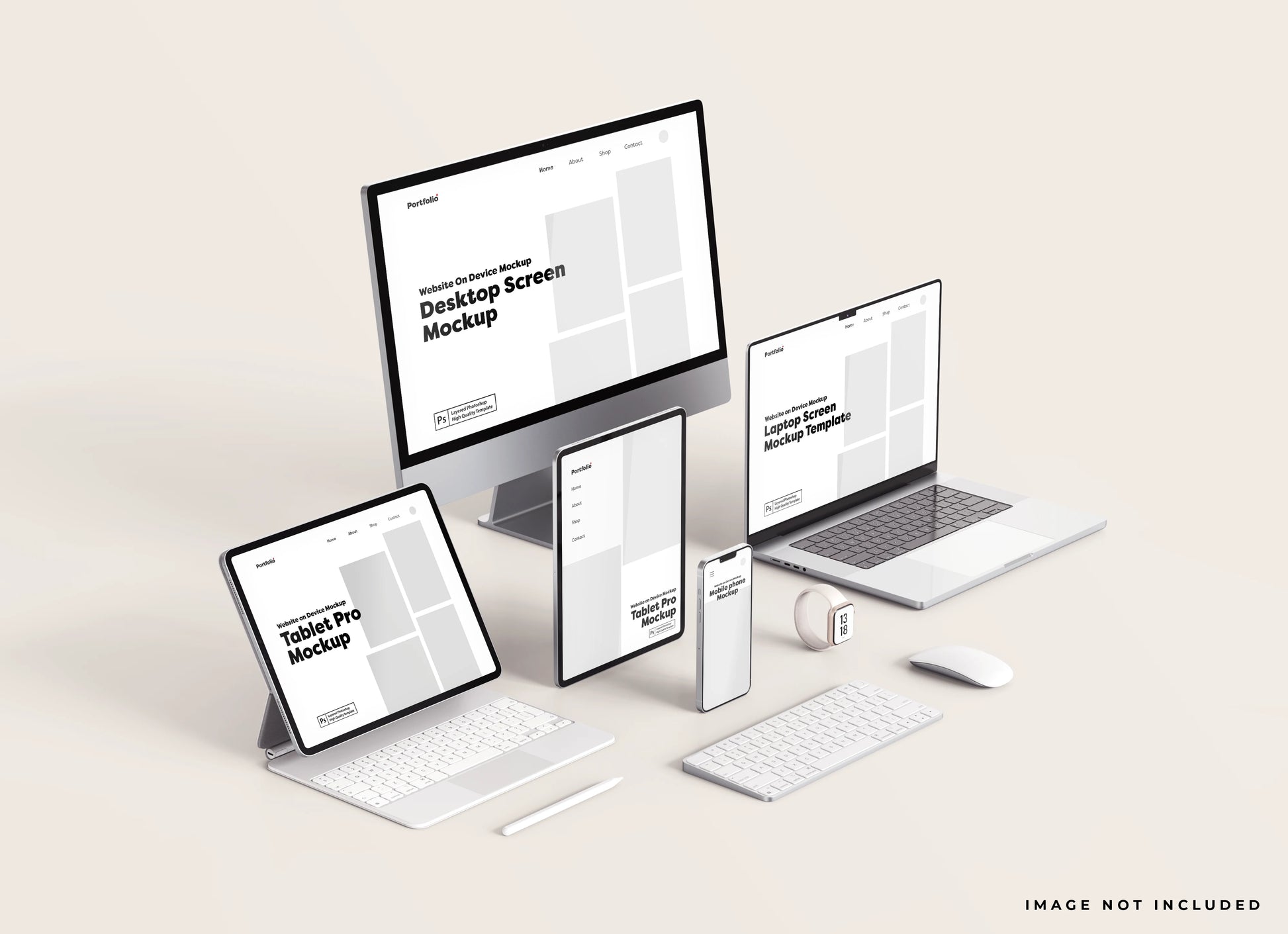 Mobile phone website PSD mockup in clean layout