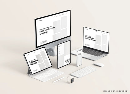 Cross-device website mockup set with consistent UI layout