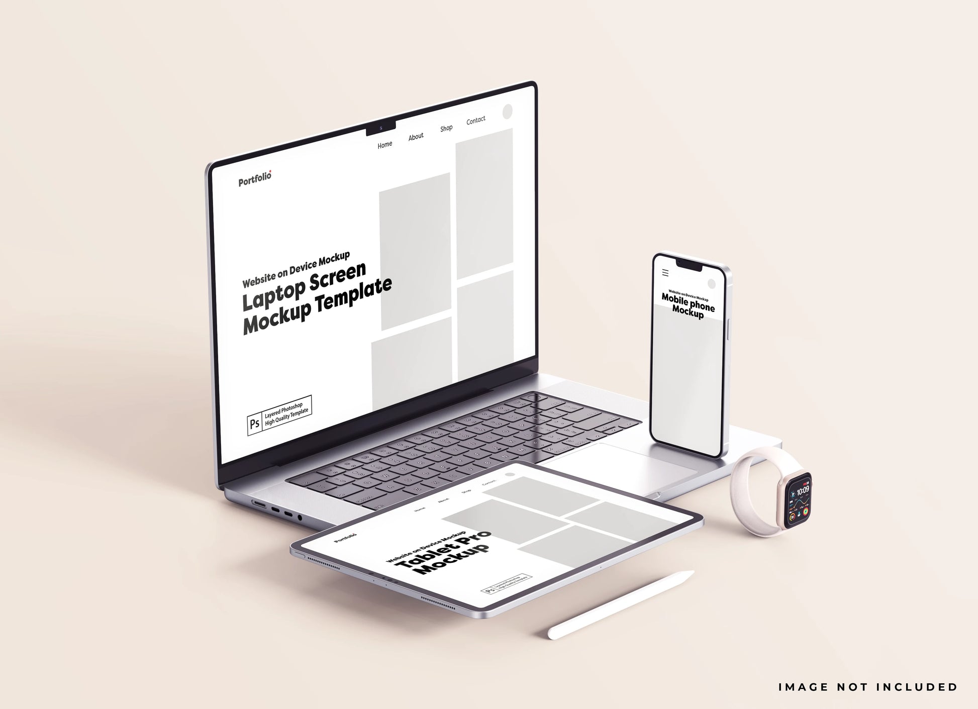 Website presentation mockup across desktop tablet and mobile