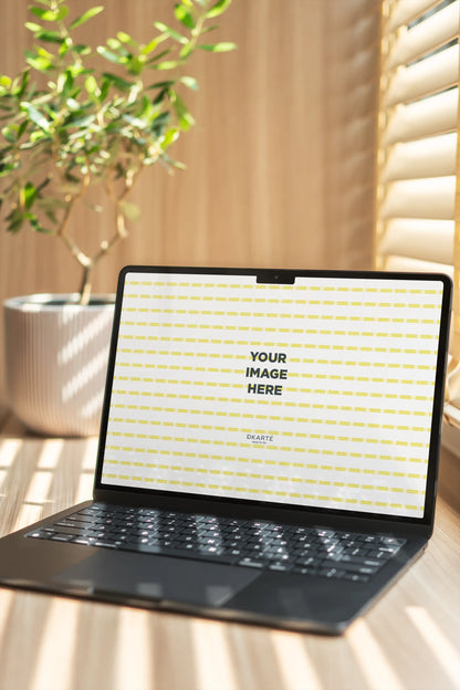 Minimal Scandinavian iPad PSD mockup with soft sunlight shadows