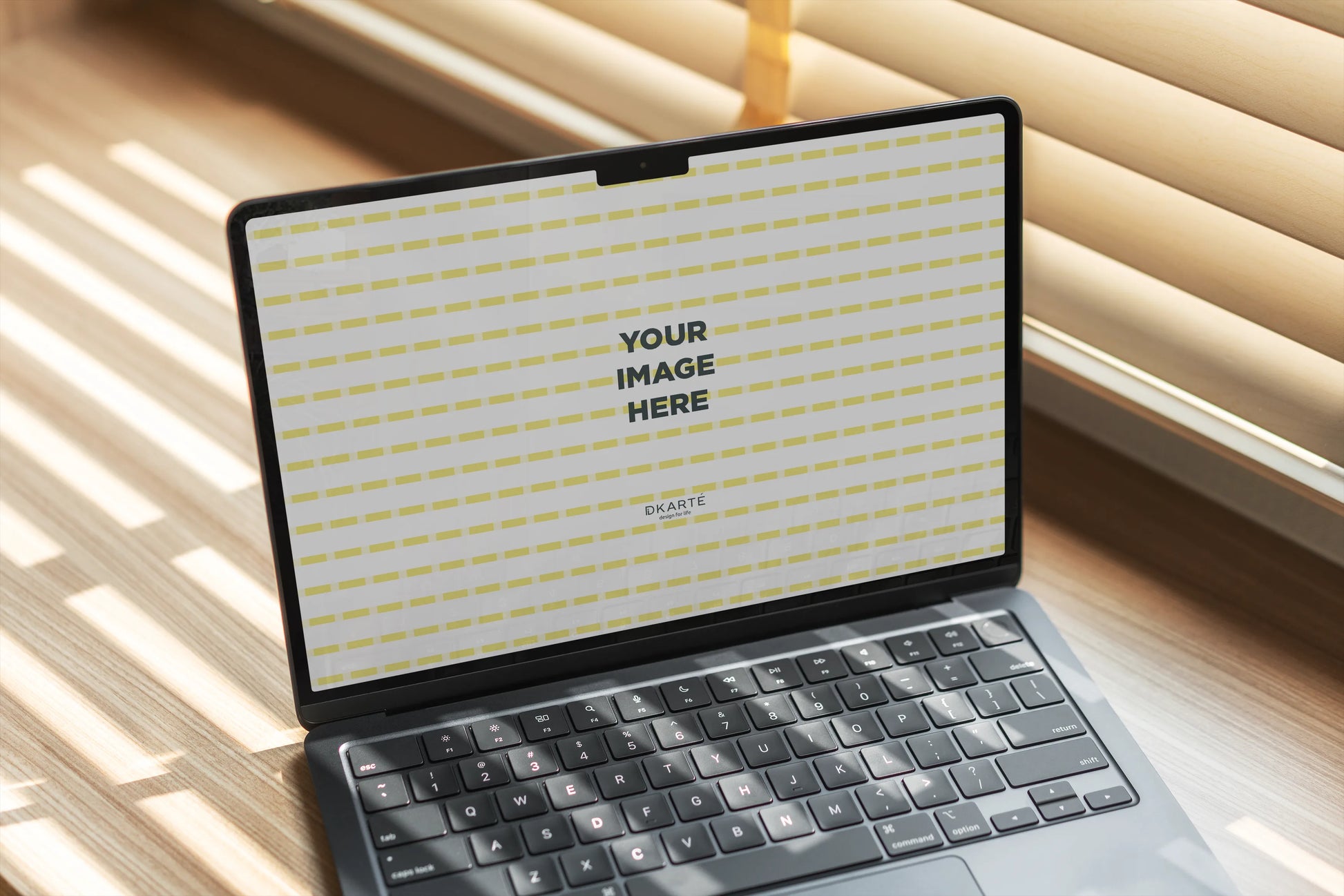 iPhone PSD mockup on wood floor with plant and window light