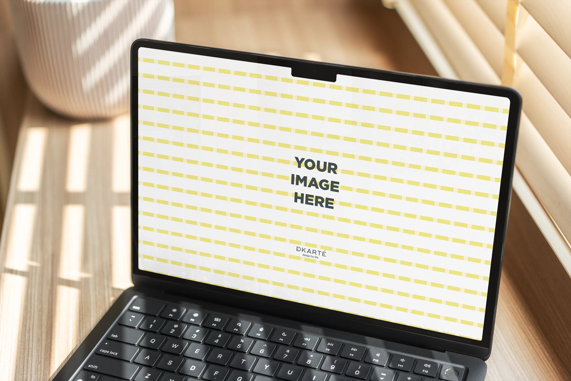 Cozy Nordic Apple device mockup with fabric texture background