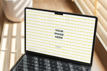 Cozy Nordic Apple device mockup with fabric texture background