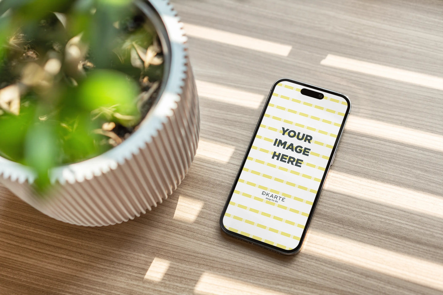 Scandinavian style iPhone PSD mockup on textile surface
