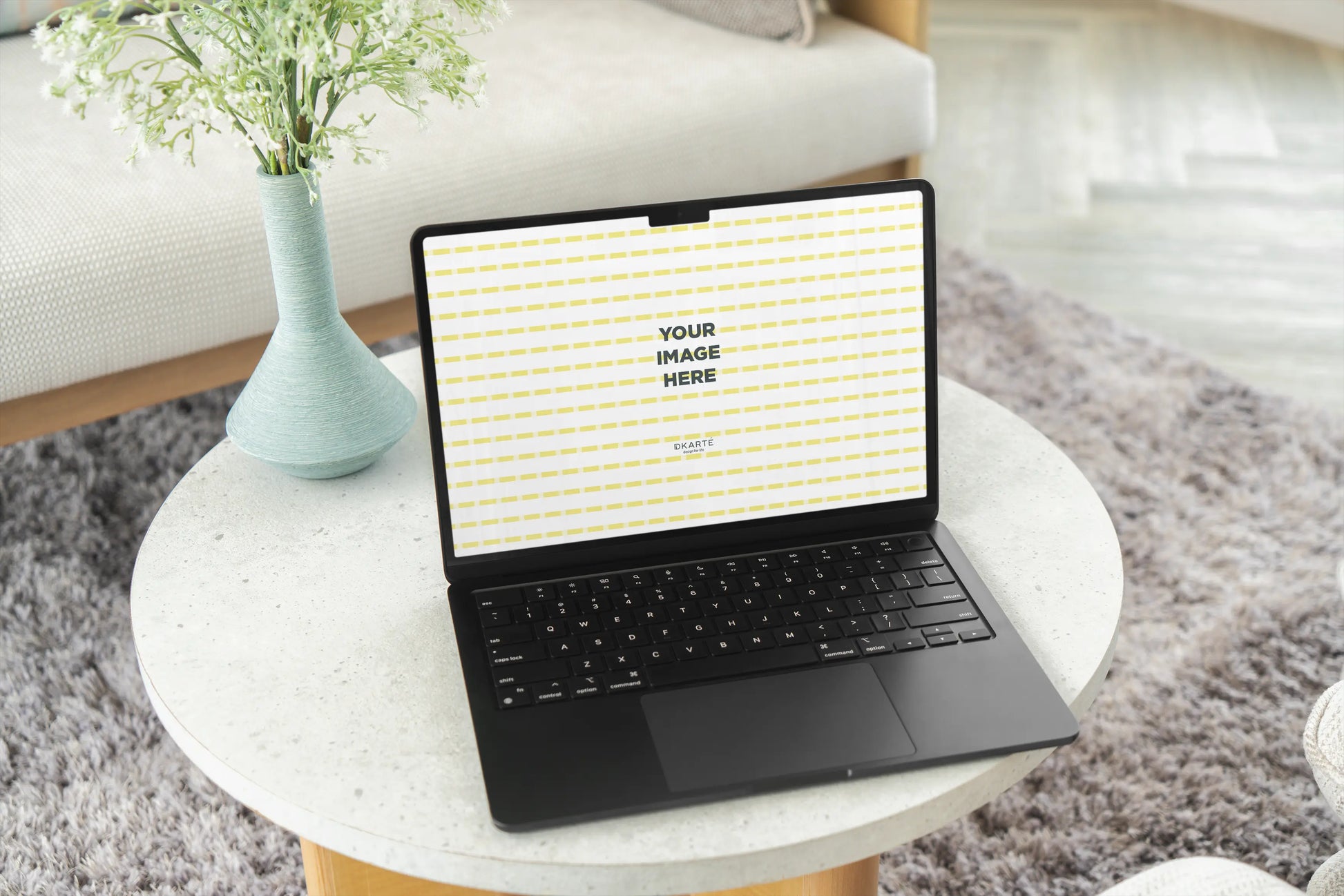 Nordic style Apple screen mockup with soft fabric