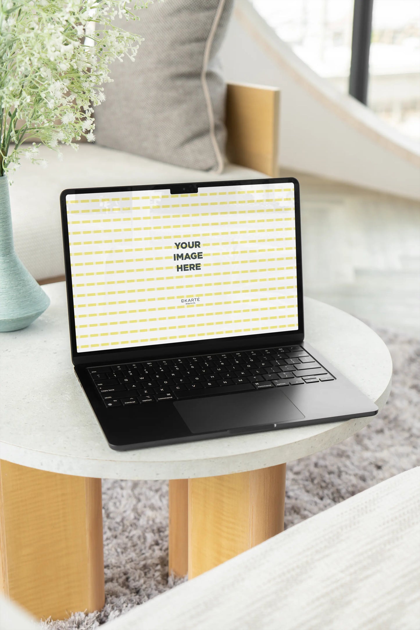 Modern interior Apple MacBook PSD mockup scene