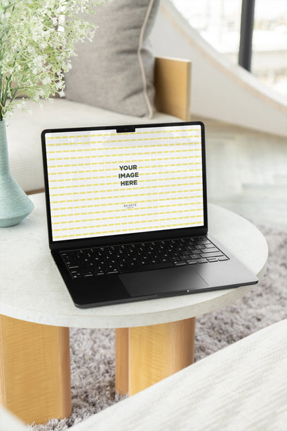 Modern interior Apple MacBook PSD mockup scene