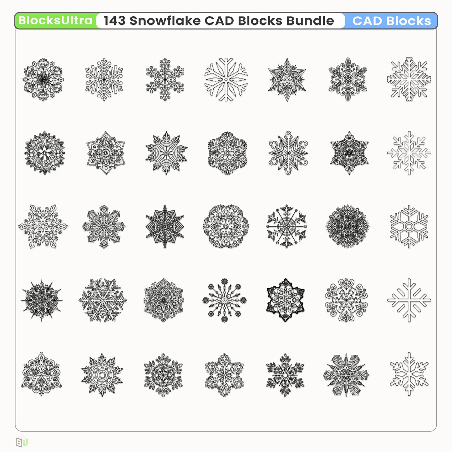Ornamental snowflake dynamic CAD blocks for decorative plans