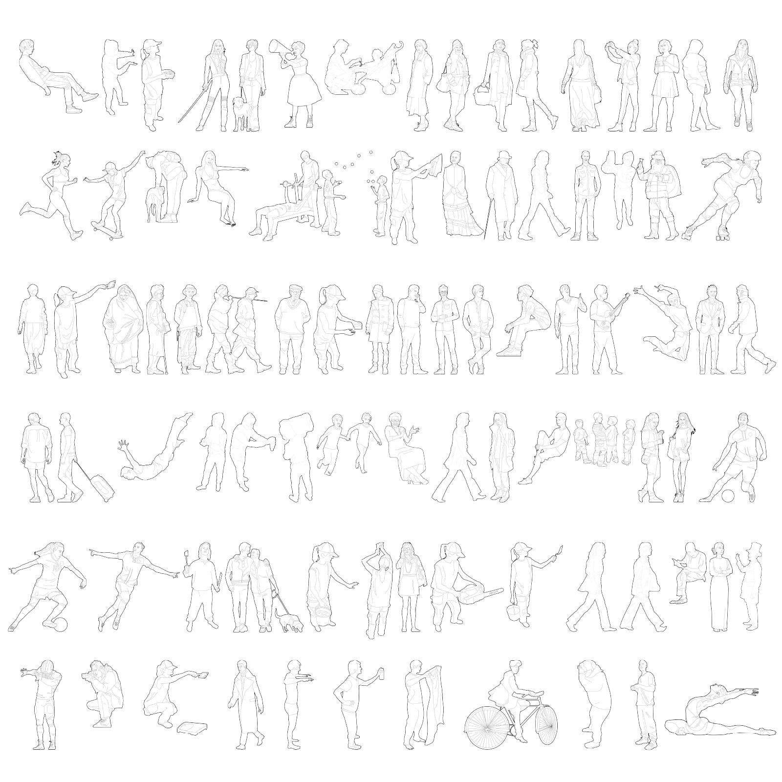 Vector people line illustration pack cover showing 88 human outline figures for architecture and design use