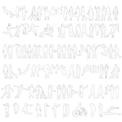 Vector people line illustration pack cover showing 88 human outline figures for architecture and design use