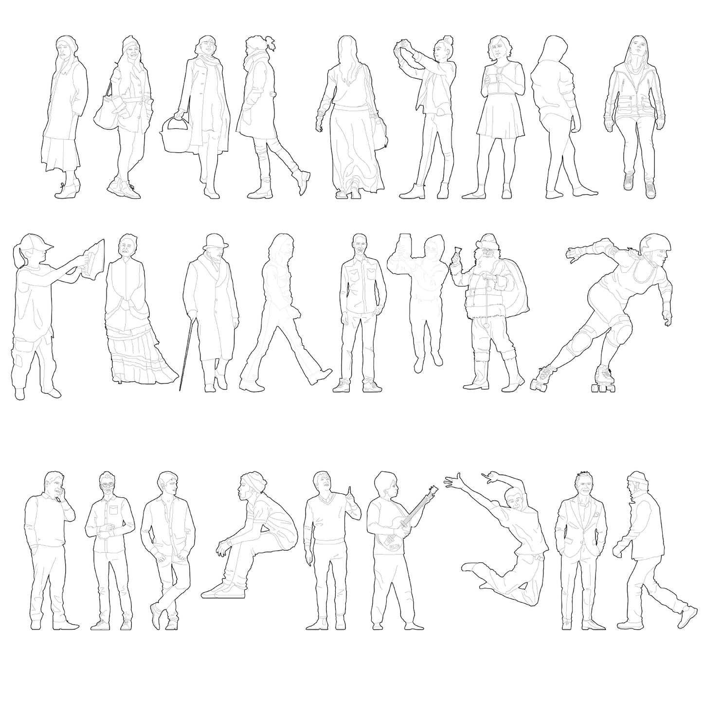 Close-up of vector line people showing clean outlines and consistent proportions for design renderings