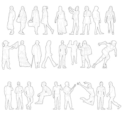Close-up of vector line people showing clean outlines and consistent proportions for design renderings