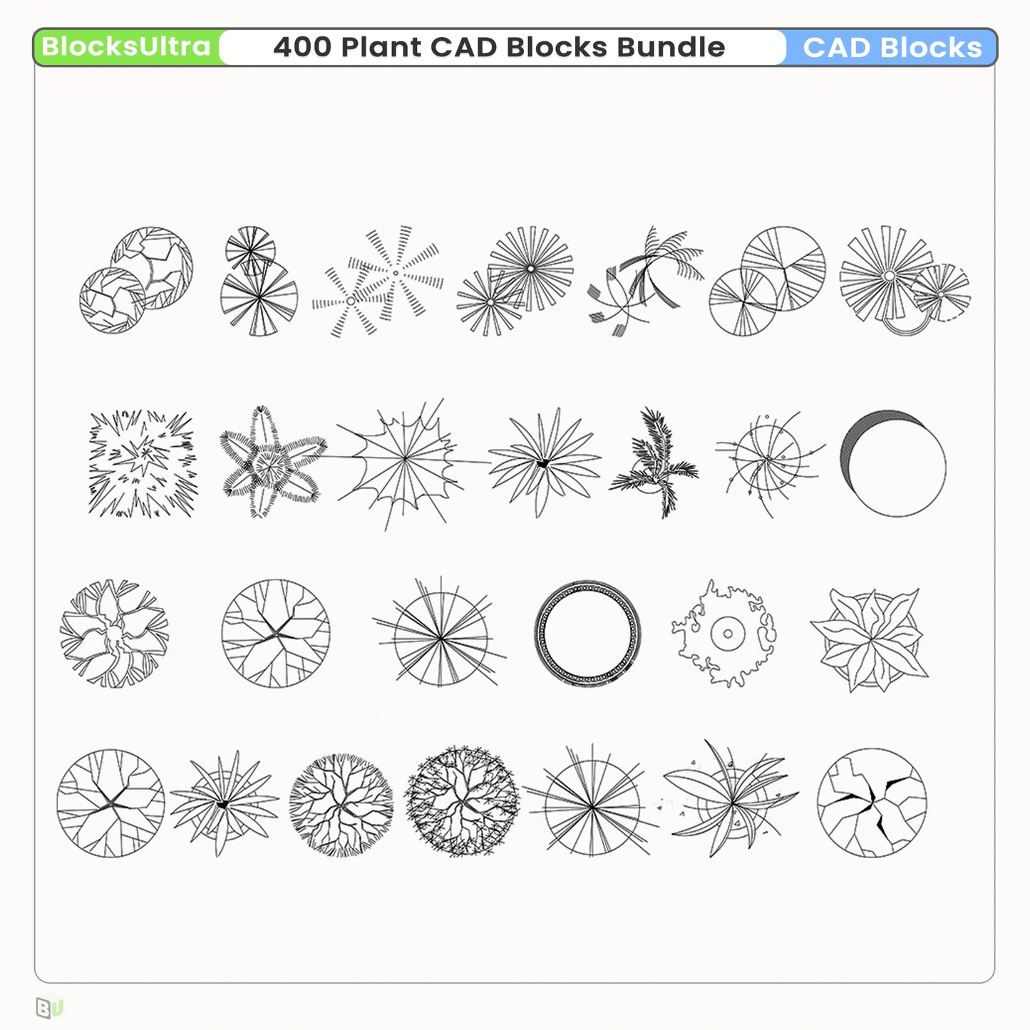 Potted plant and planter top view CAD blocks for design layouts