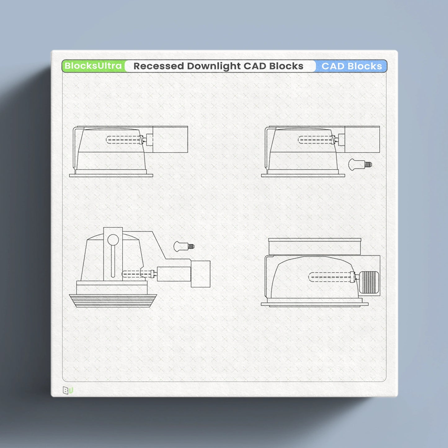 Recessed downlight CAD elevation block with clean linework for architectural lighting design and interior drafting workflows