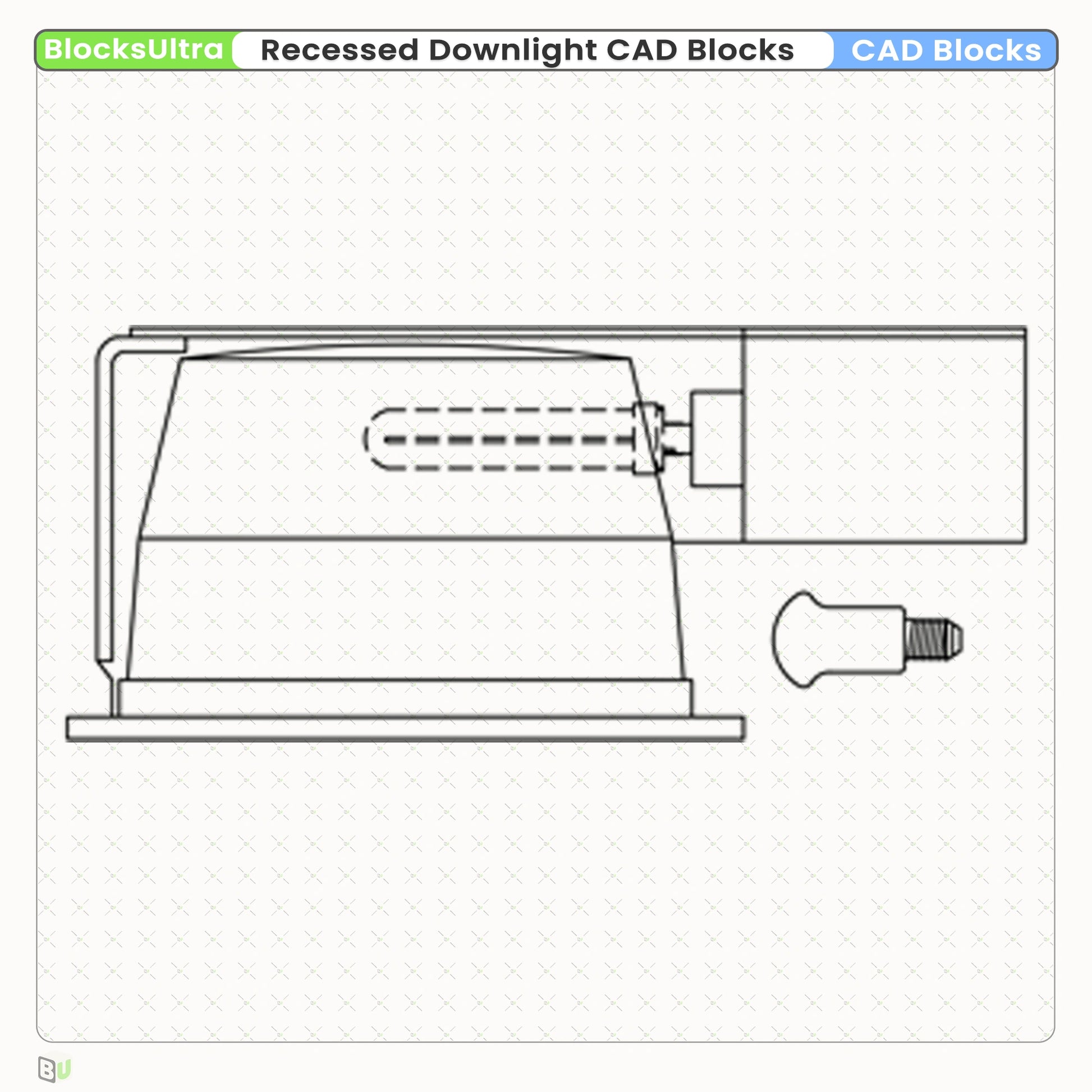 Professional recessed downlight elevation CAD block for architectural lighting layouts, interior documentation, and design clarity