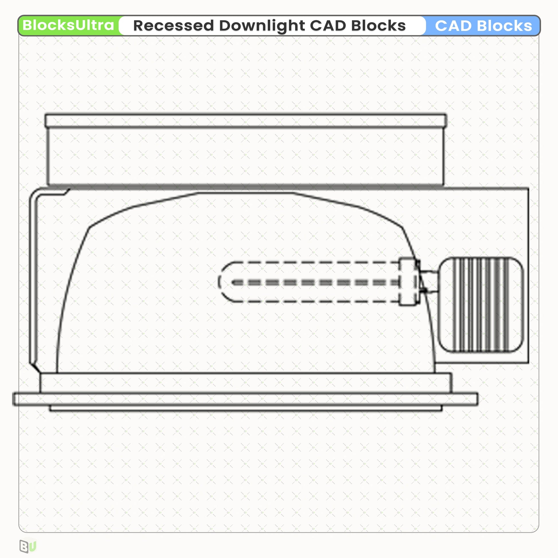Detailed lighting CAD elevation showing recessed downlight linework suitable for architecture and interior design drafting