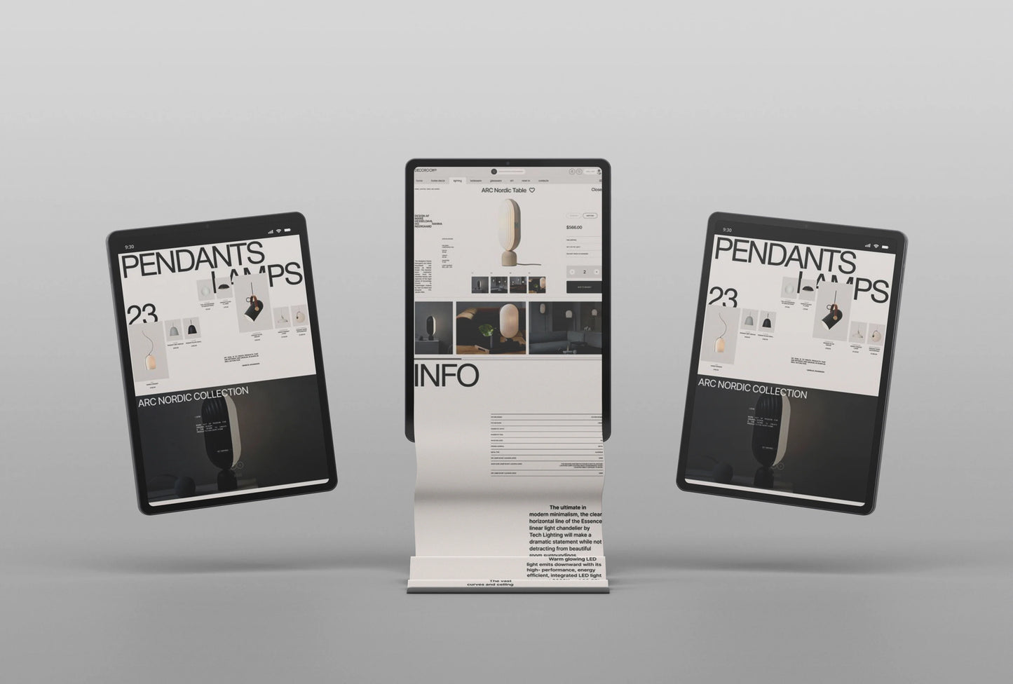 Scroll tablet UI mockup with extended long screen app interface