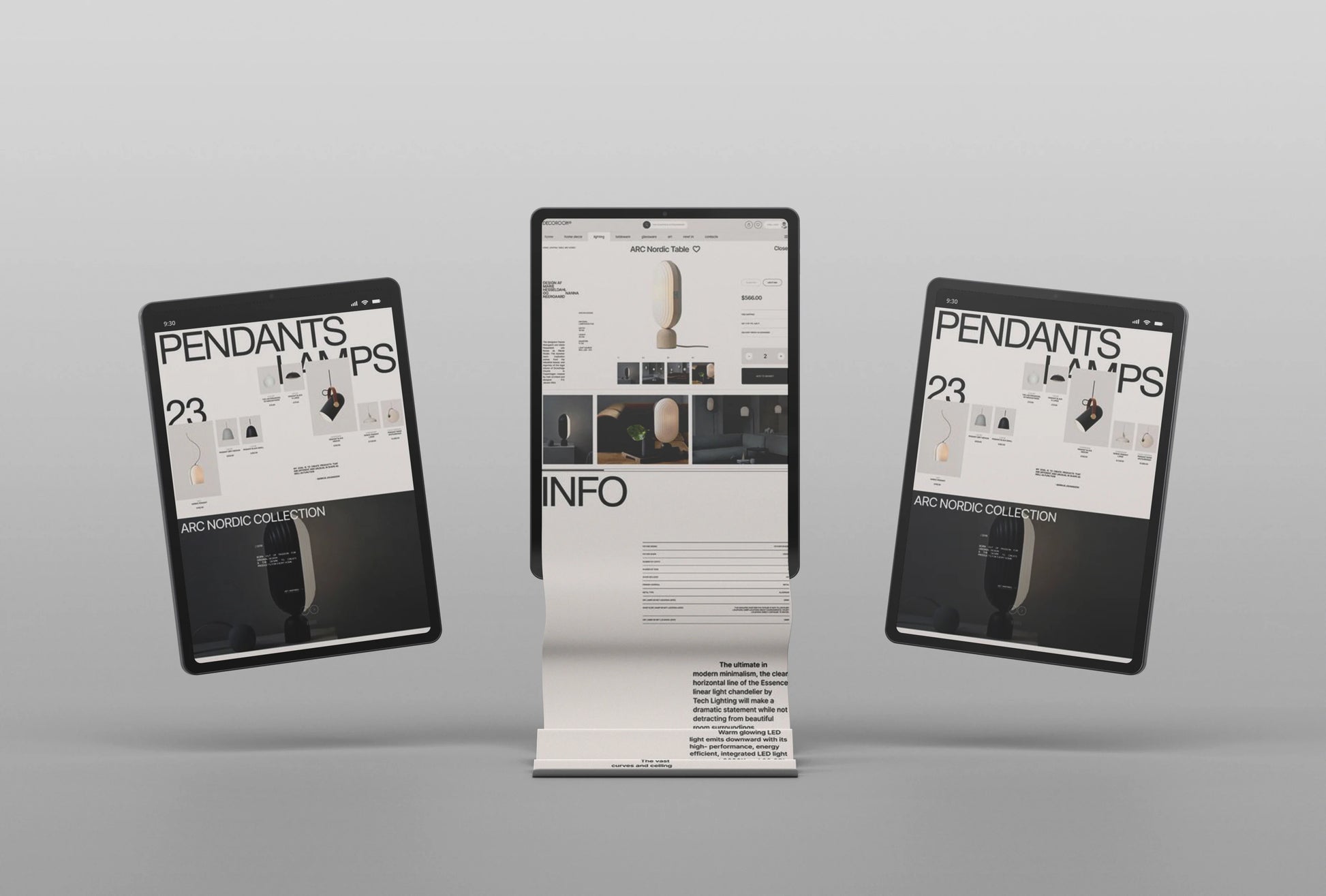 Scroll tablet UI mockup with extended long screen app interface