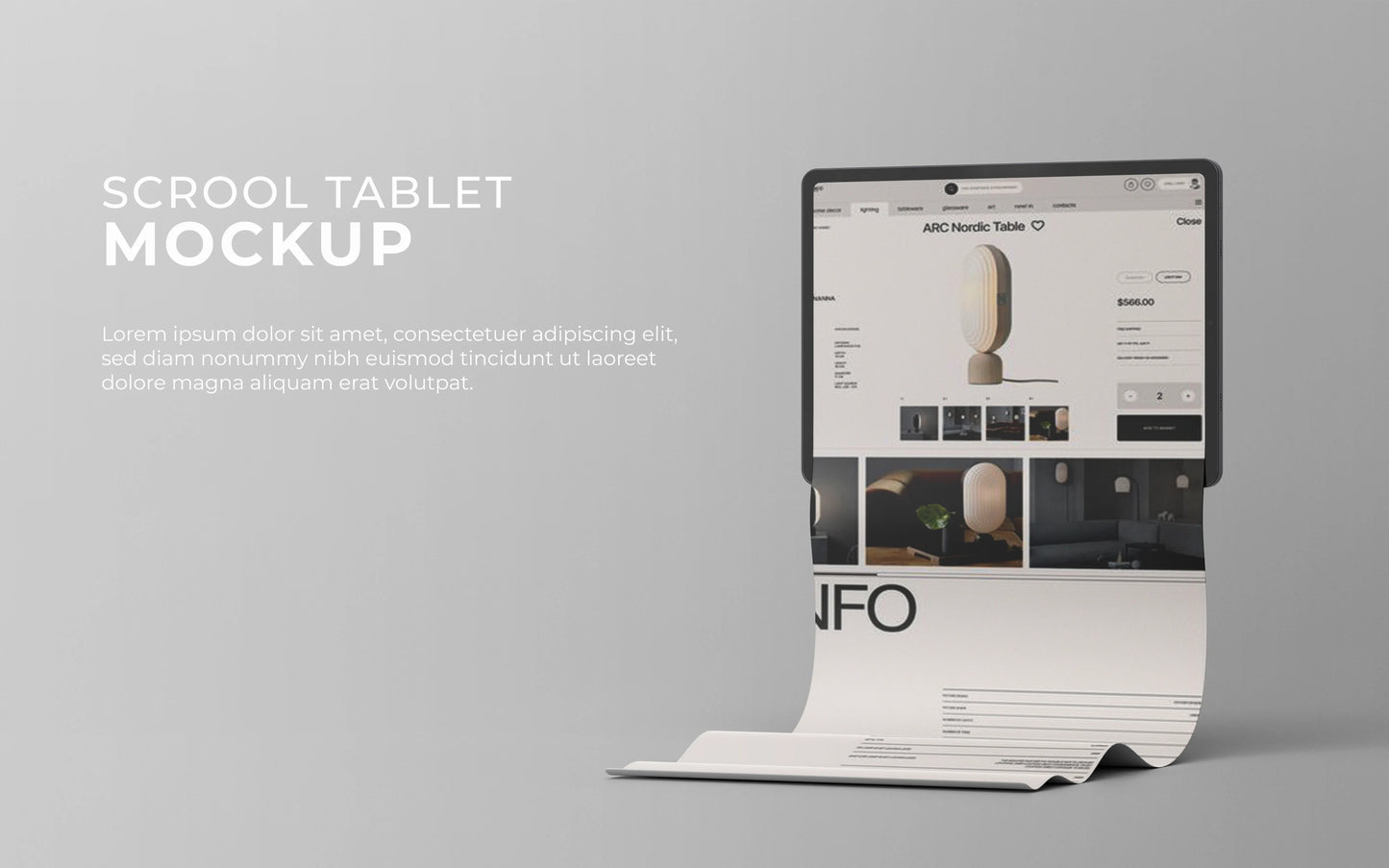 Minimal tablet mockup with flowing app screen design