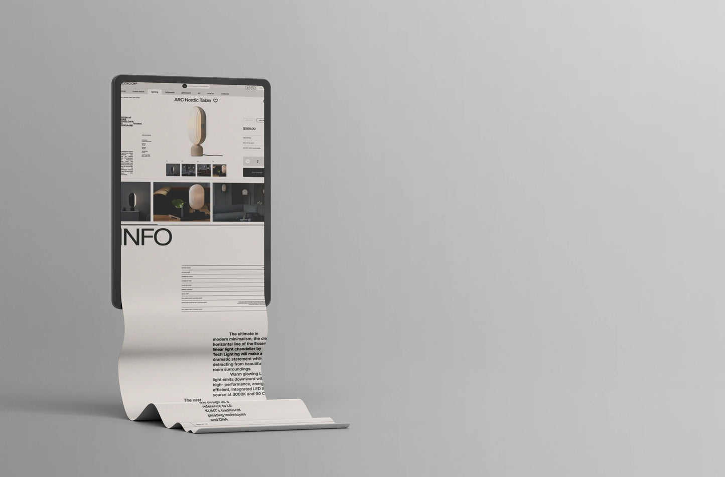 Scrollable tablet screen mockup with clean background