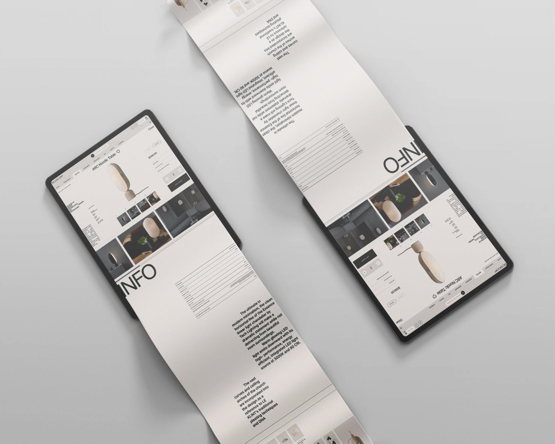 Scroll tablet UI mockup with vertical long screen interface layout