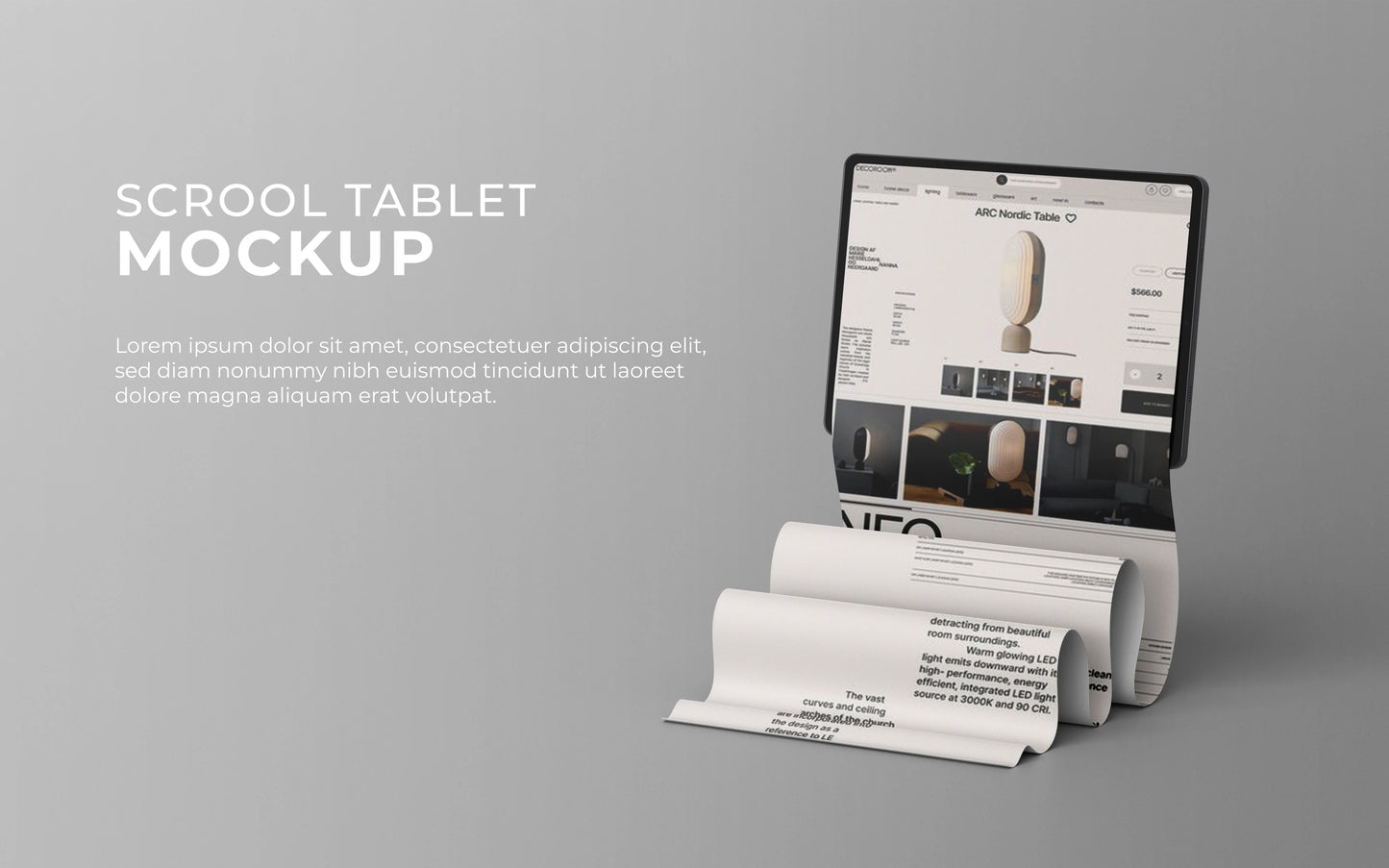 Long scroll tablet mockup for UI UX and app presentation