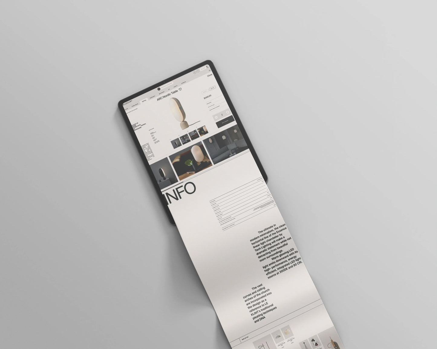 Clean tablet UI mockup with continuous vertical screen layout