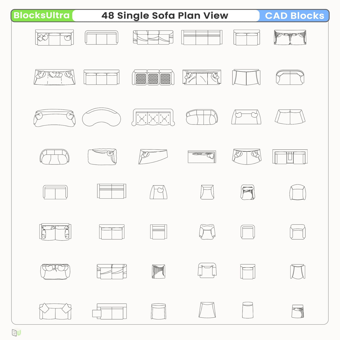 Architectural sofa plan CAD blocks with clean linework for residential interior layouts