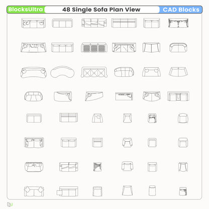 Architectural sofa plan CAD blocks with clean linework for residential interior layouts