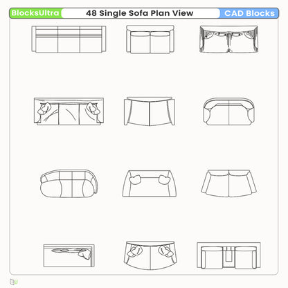 Interior design sofa plan CAD blocks with consistent architectural drafting style