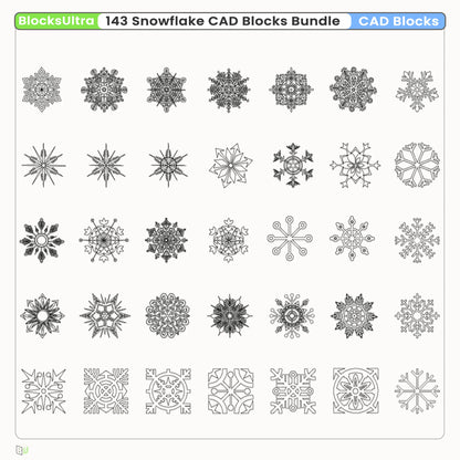 Detailed snowflake CAD dynamic blocks for winter designs
