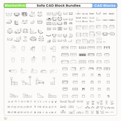 Guestroom sofa CAD blocks with clean furniture layout plans