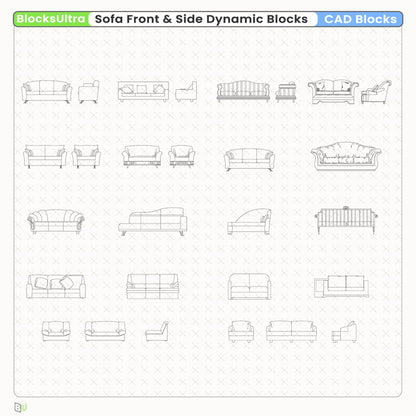 Professional sofa CAD elevation views showing single and double-seat configurations