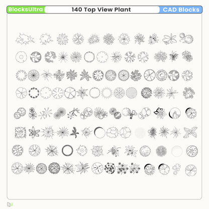 Top view plant CAD blocks collection featuring trees shrubs grass and planters