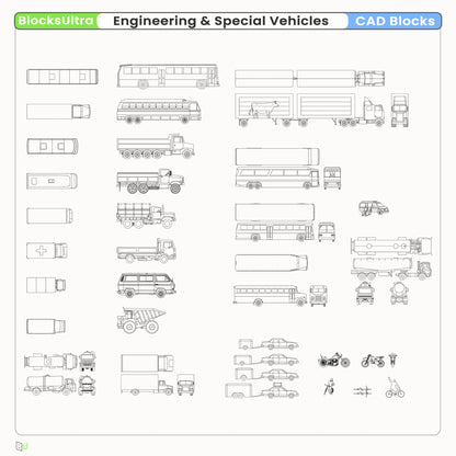Bus CAD blocks showing elevation and plan views for architecture