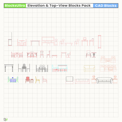 Elevation CAD blocks of sofas and lounge seating elements for interior drafting, precise lines for DWG-ready workflows