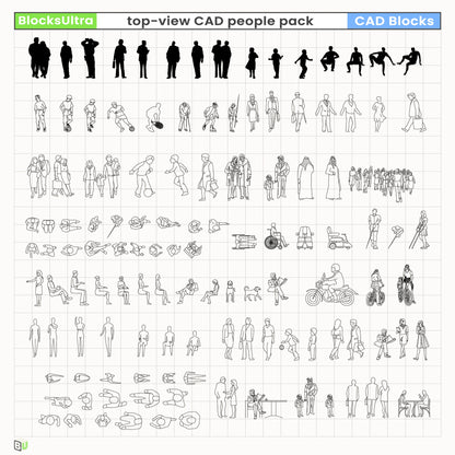 Mixed elevation & top-view CAD people pack for architecture and planning