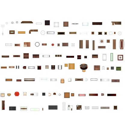 CAD top-view mixed interior furniture, decor, and plant objects pack created for designers and architects