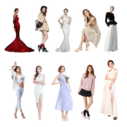 Elegant woman in chiffon dress – realistic fashion cutout for rendering