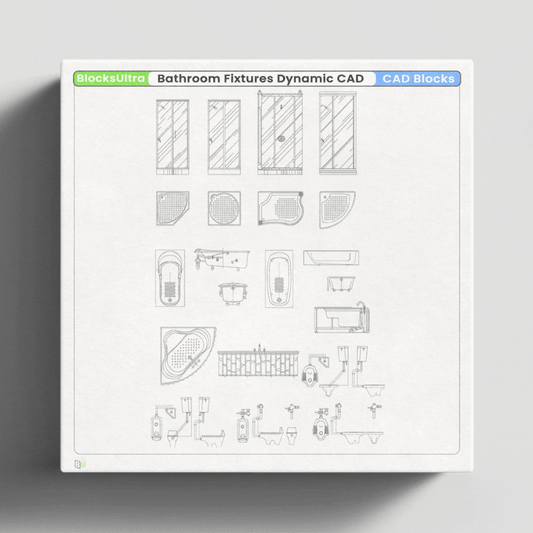 Animated preview of dynamic bathroom CAD blocks switching plan and elevation views