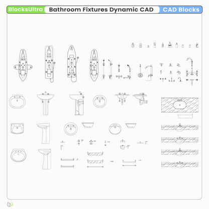 Dynamic toilet and sink CAD blocks with stretch and view switching
