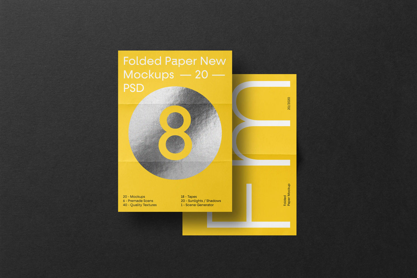 Folded paper advertising poster mockup in realistic flat lay view