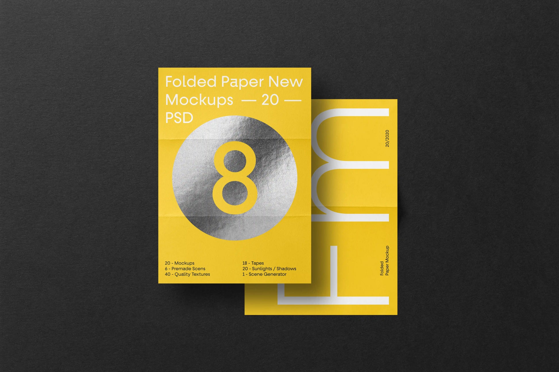 Folded paper advertising poster mockup in realistic flat lay view