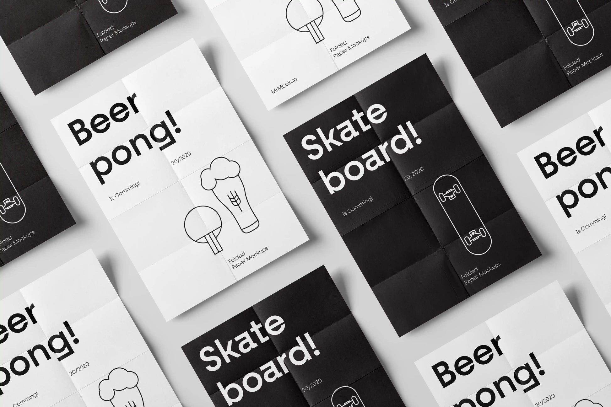 Folded paper mockup with flat lay poster design and natural creases