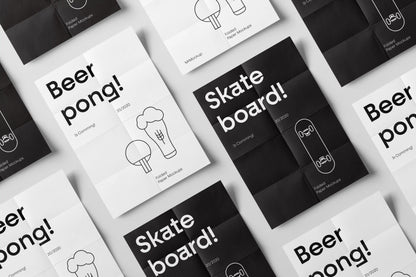 Folded paper mockup with flat lay poster design and natural creases